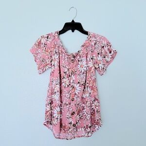 Maurices Pink Floral Off the Shoulder Button Front Top